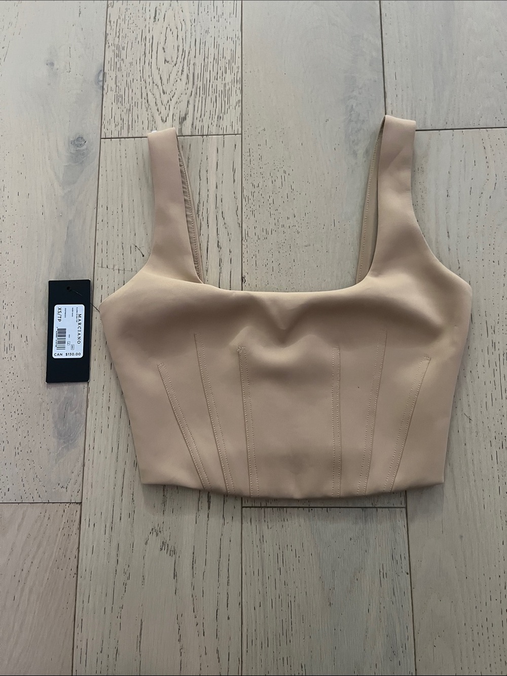 Marciano Nude Square-Neck Structured Crop Top